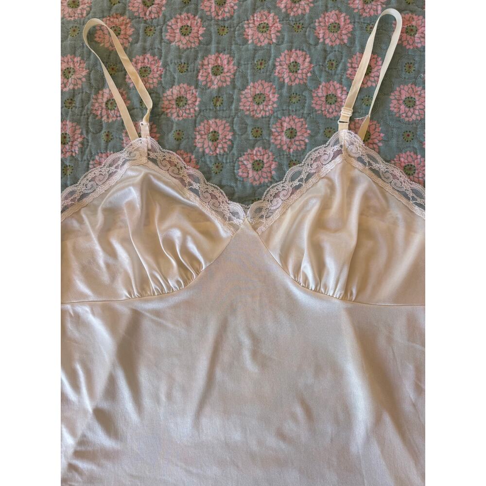 Vintage Ivory Satin Lace Camisole Size 38 USA Y2K 90s Lingerie Tank Top - Picture 2 of 7